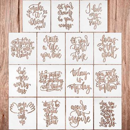 IVANA'S 15 Pieces Inspirational Quote Stencils Kit Quote Stencils Word Phrase Stencils R eusable Template Stencils for Painting Wood Wall Home Decoration Art & Craft Stencils Stencil