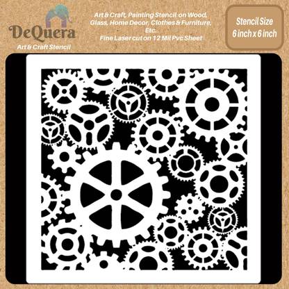 DEQUERA DeQuera Gear Stencil for Painting - Gears Stencil - DIY Reusable Wall Stencil - Stencil Pattern for Wall - Wall Painting Stencil Design - Wall Painting Stencils Modern Craft Stencil Stencil