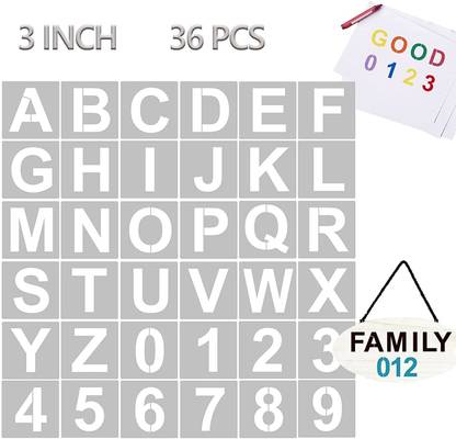 DEQUERA 36 Pack Reusable Letters Numbers Stencils, Alphabet Stencils Templates for Art a nd Craft Painting, Bullet Journal Writing, Doodle Drawing on Wood, Glass, Wall, Fabric, Chalkboard Stencil