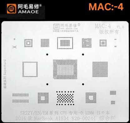 AKT Amaoe MAC-4 BGA Reballing Stencil for SR2ZT,SR2EN,SR2EM,A1534,820,00244 2016 MacBook A1534 Cpu Integrated SR2ZY/EN/EM Series CPU WIFI AUDIO POWER Chip Stencil