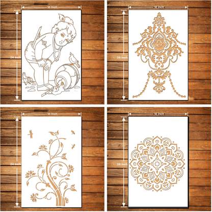 DAMYA DECORE WALL PAINTING FOR (SIZE 16X24 INCH) KRISHNA MATKI , CHANDELIER , TREE DESIGN & MANDALA DESIGN ART STENCIL DESIGNS SUITABLE FOR ROOMS, HALLS, CRAFT, CEILING, ETC. Stencil