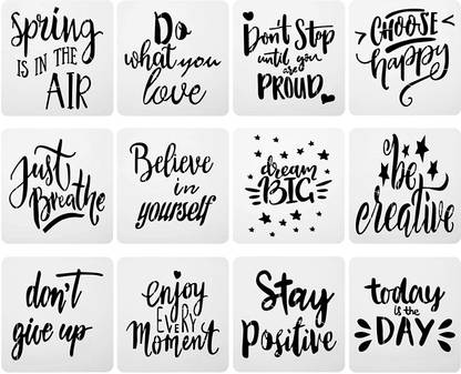 IVANA'S 12 Pieces Plastic Painting Stencils Inspirational Quote Stencils Reusable Motiva tional Stencils Template for DIY Drawing Craft Art & Craft Stencils Stencil