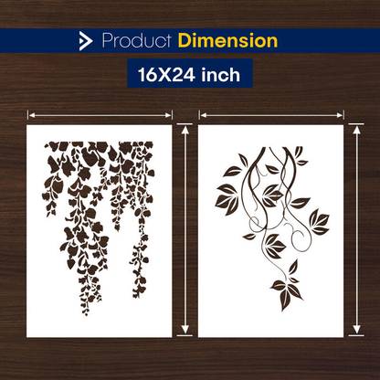 ARandNJ Combo Painting Wall Stencils (Size :- 16X24 Inch) Botanical Theme Cherry Falling Leaf & Creepers Art DIY Reusable Design Ideal For Drawing Room & Bedroom Decoration Stencil