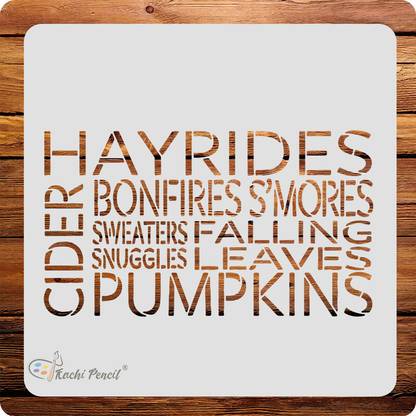 Kachi Pencil Fall Fun hayrides Pumpkins Stencil for Craft Painting, Scrapbooking |, Size 6 x 6 inch Reusable Stencils for Painting on Wall, Fabric, Wood, and DIY Art Project s, Art & Craft Painting Stencil
