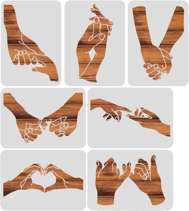 Devasya Crafts 7 Styles Gesture Pattern Plastic Drawing Painting Stencils, 11.7x8.3" Reusable Couple Gesture Themed Painting Art Templates for Scrapbook DIY CraftBEN-0013 Stencil