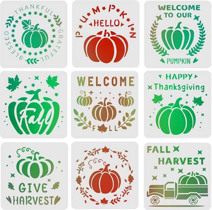 IVANA'S 9 Pcs Pumpkin Stencils Drawing Painting Templates Sets 11.8x11.8inch Plastic FIN-1761 Modern Art & Craft Stencil