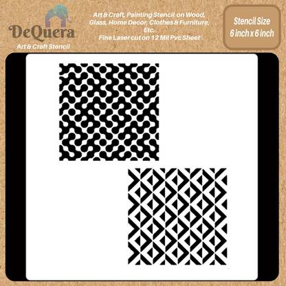 DEQUERA DeQuera Geometric Pattern Stencils for Painting on Canvas - Abstract Connected A rcs and 3D Square Pattern - Size - Geometric Shape Stencil - Geometric Stencils Modern Craft Stencil Stencil