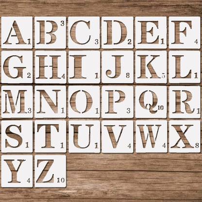 Devasya Crafts Letter Stencils for Painting on Wall, Number Alphabet Template for Drawing, Plastic Letter Stencils Reusable(4 x 4 inches) Fabric, Paper, Walls, Canvas, Floor, Tile NEWLET-459 Stencil