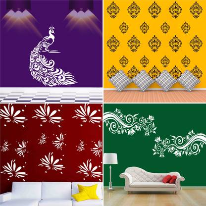 ARandNJ Painting Wall Stencils (Size :- 16 X 24 Inch) PATTERN- "Classy Peacock", "Mewari Art", "Splatter Art", "Chasing Floral" Design Suitable For Home Wall Decor Stencil