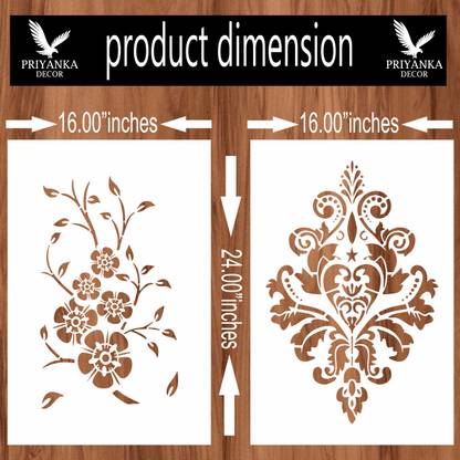 PRIYANKADECOR STENCIL FOR WALL PAINTING WITH COMBO , SIZE (16 INCH X 24 INCH ) WITH PATTERN FOR HOME WALLS DECORATION. SUITABLE FOR ROOMS, CRAFT, CEILING, HALLS, ETC. Stencil