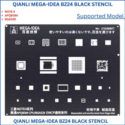 AKT QIANLI MEGA-IDEA BZ24 BLACK STENCIL 0.12MM BLACK STENCIL QUALCOMM APQ8084 CPU/ BGA529 EMCP FOR SAMSUNG NOTE4 SERIES Stencil