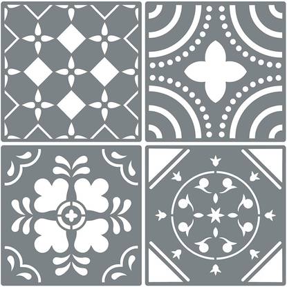 IVANA'S 4 Pieces Floor Painting Stencils 12 x 12 Inch Large Tile Stencils Wall Drawing P attern Templates Floor Stencils Kit in 4 Styles for Painting Linoleum Floor Wall Wood Tiles Cement DIY Home Decor Stencil