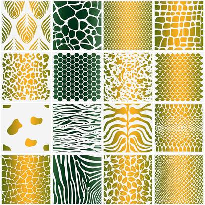IVANA'S 16 Pieces Animal and Plant Print Stencils Zebra Grain Art Painting Stencils Reus able Grain Painting Template for Painting on Wood Scrapbooking Tile Furniture Wa ll décor Stencil
