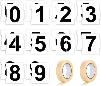 IVANA'S 20 Pieces 4 Inches Curb Stencil Kit 0-9 Address Number Stencil Reusable Plastic Numbers Stencils with 2 Rolls Masking Tape for Painting Address in Wall Wood Roa d Mailbox Stencil