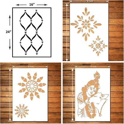 DAMYA DECORE WALL PAINTING FOR (SIZE 16X24 INCH) PATTERN THEME, CHESTYNUT FLORET, MODERN & KRISHNA WITH COW ART STENCIL DESIGNS SUITABLE FOR ROOMS, HALLS, CRAFT, CEILING, ETC. Stencil