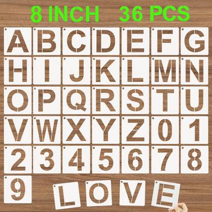 Devasya Crafts Alphabet Letter Stencils 8 Inch, 36 Pcs Reusable Plastic Letter Numbers Templates, Art Craft Stencil for Painting on Wood, Wall, Glass, Fabric, Rock, Signage NEWLET-542 Stencil