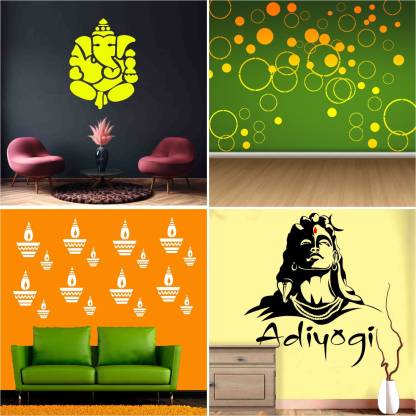 ARandNJ Painting Wall Stencils (Size :- 16 X 24 Inch) PATTERN- "Ganpati Ji", "World of Circle", "Diya", "Adiyogi Shiva" Design Suitable For Home Wall Decor Stencil