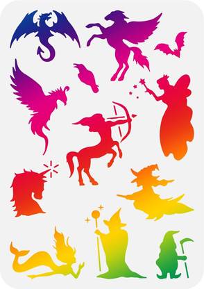 IVANA'S Magical Stencils 8.3x11.7 inch Witch Stencils Template Plastic Dragon, Rainbow FIN-0053 Modern Art & Craft Stencil