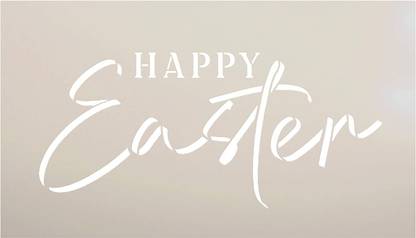 Devasya Crafts Happy Easter Cursive Script Stencil | DIY Christian Spring Home Decor | Rustic Word Art | Craft & Paint Farmhouse Wood Signs | Reusable Mylar Template | Size (15.75 x 9 inch) Stencil