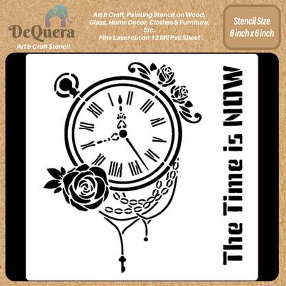 DEQUERA DeQuera Clock Stencils for Craft and Art - The Time is Now Stencil - Clock Numbe r Stencil for Wall Painting - Wall Clock Stencil for Painting on Canvas Size 6 x Modern Craft Stencil Stencil