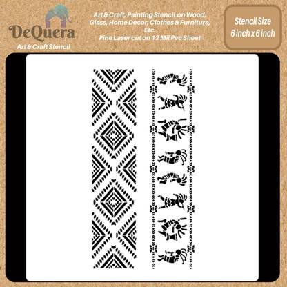 DEQUERA DeQuera Kokopelli Stencil for Wall Painting - Aztec Border II and Kokopelli Bord er ( Set) - Aztec Stencil Set for Craft - Indian Border Stencil for Craft and Ar Modern Craft Stencil Stencil