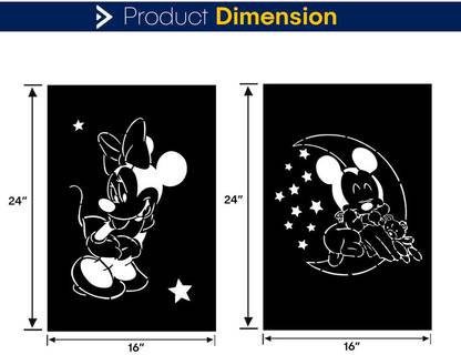 JAZZIKA Combo Painting (Size :- 16X24 Inch) CARTOON CHARACTER THEME- "Minnie Mouse" & "Mickey Mouse" Pattern DIY Design Ideal For Kids Room, Bedroom & Play School Decoration Modern Reusable Art Wall Stencil