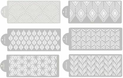 IVANA'S 6 Pieces Cake Stencils Baking Templates Cookie Fondant Cupcake Embossing Mesh St encil Dessert Decorating Molds, Spray Cake Painting Stencils Party Decoration Supplies Stencil