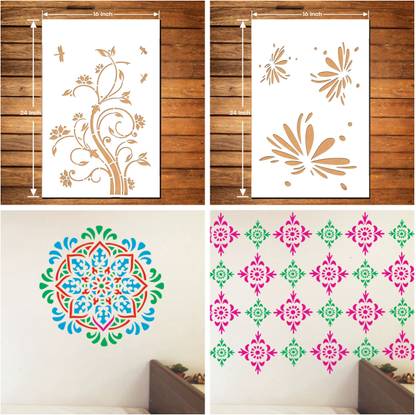 DAMYA DECORE WALL PAINTING FOR (SIZE 16X24 INCH) TREE DESIGN, WATER DROP , WALL RANGOLI & BACKDROP DESIGN ART STENCIL DESIGNS SUITABLE FOR ROOMS, HALLS, CRAFT, CEILING, ETC. Stencil