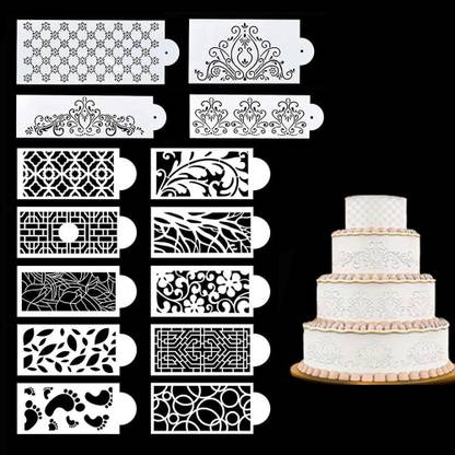 IVANA'S 14Pcs Cake Decorating Stencils Floral Cake Templates Cake Printing Hollow Lace D ecoration Molds Decorative Flower Edge Tools Food for Wedding Birthday Cake Party Decoration Supplies Stencil