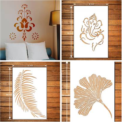 DAMYA DECORE (SIZE 16X24 INCH) DAMASK, GANESHA , FEATHER & LEAF ART STENCIL DESIGNS SUITABLE FOR ROOMS, HALLS, CRAFT, CEILING, ETC. Stencil