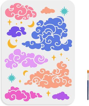 Devasya Crafts Cloud Star Magic Stencil 11.7×8.3inch Moon and Star Stencils with Paint Brush Dreamy Starry Sky Moon Drawing Template for Craft Furniture Fabric Wall Stencil