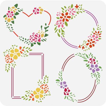 Devasya Crafts Flower Frame Stencils, 12x12" Flower Wreath Painting Templates Heart Flourish Frame Stencils Template for Scrapbooking, Fabric, Floor Furniture, Wall Art Decor BEN-0131 Stencil