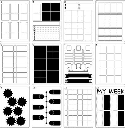 IVANA'S 12 Pieces Journal Stencils DIY Templates Planner Weekly Layouts Bullet Dot Grid Journal Stencils Plastic Planner Set for DIY Notebook Diary (B5) Art & Craft Stencils Stencil