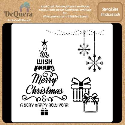 DEQUERA DeQuera Merry Christmas Stencils for Craft and Art - Christmas Tree Wish - Chris tmas Tree Stencils for Painting on Canvas - Word Stencils for Christmas Size 6 x Modern Craft Stencil Stencil