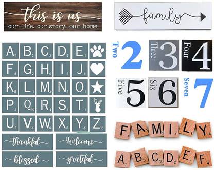 DEQUERA Scrabble Letters Stencil Set, Welcome Stencil for Painting on Wood, Stencil for Scrabble Wall Tile Family Wall Art, Rustic Wall Decor (4x4" Set 42PCS) Wall, Paint Wooden Signs, Thanksgiving, DIY Home Yard Décor Stencil