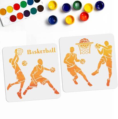 Devasya Crafts 2PCS Basketball Stencils Athlete Basketball Ball Player Word Quote 11.8×11.8inch Reusable PET Template for Painting DIY Cards Making Album Wall Decoration Stencil