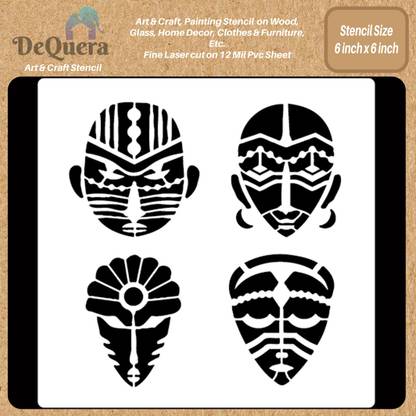 DEQUERA DeQuera DeQuera Stencil Congo Mask Reusable Painting Template for Art and Craft, Md Media, Home Decor, DIY Albums, Card Making Size 6 x 6 Inch Pack of 1, DQL-6 Modern Craft Stencil Stencil