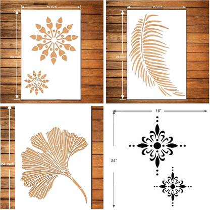 DAMYA DECORE WALL PAINTING FOR (SIZE 16X24 INCH) MODERN, FEATHER , LEAF& ADIANT SHIMMERING ART STENCIL DESIGNS SUITABLE FOR ROOMS, HALLS, CRAFT, CEILING, ETC. Stencil