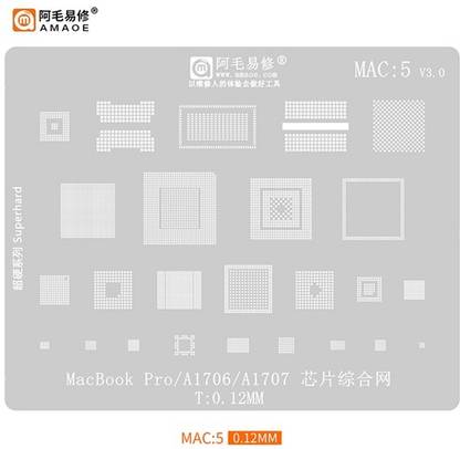 AKT AMAOE MAC-5 STENCIL MACBOOK PRO,A1706,A1707 BGA Reballing for tin mesh Wrap around microchip BGA Heating MSM8956 CPU Redmi, STEEL Stencil