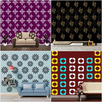 ARandNJ "Creeper Leaves", "Trotwood Circle", "Rounded Square" Design Suitable For Home Wall Decor Stencil