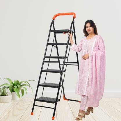 CIPLA PLAST LifeStyle 6 Steps Ladder | Heavy Folding Ladder with Wide Steps | 6.2 Ft Ladder Plastic, Steel Ladder