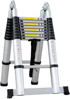 Krisham ®2.8M+2.5M/5.51m/18.1ft Aluminum Telescoping Ladder, A Type Portable Telescopic Aluminium Ladder