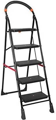 PARASNATH Black Heavy Folding Ladder with Wide Steps Milano 5 Steps 5.2 Ft Steel Ladder