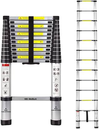 WB WELBUILT 3.8m (12.5Feet) Stainless Steel Telescopic Ladder For Home & Outdoor Use 12 Step Steel Ladder