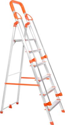 Mizu 6 Steps Ladder With Railing For Home| 400 Kgs Load Capacity & Anti-Skid Shoes Aluminium Ladder