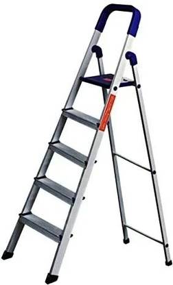 CIPLA PLAST 5 Steps Ladder With Heavy Platform Aluminium Finish Ladder | Anti-Skid Shoes | Aluminium Ladder