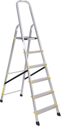 Asian Paints TruCare 6 Steps|Silver color|5 Year Warranty|Home Ladder|Anti-Skid, Foldable Aluminium Ladder