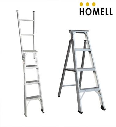 HOMELL Dual Purpose 4 Step With 7 Year Warranty Industrial Aluminium Ladder