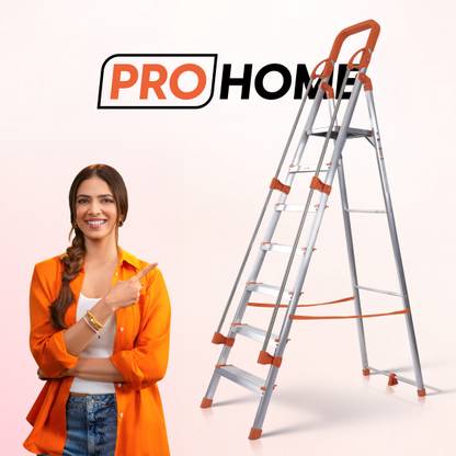 ProHome 7 Steps Ladder with Railing and Anti Slip Shoes Aluminium Ladder