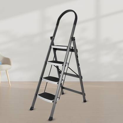 Impulse by Plantex High-Grade Heavy Steel Folding 4-Step Ladder for Home - 4 Wide Anti-Skid Steps Steel Ladder